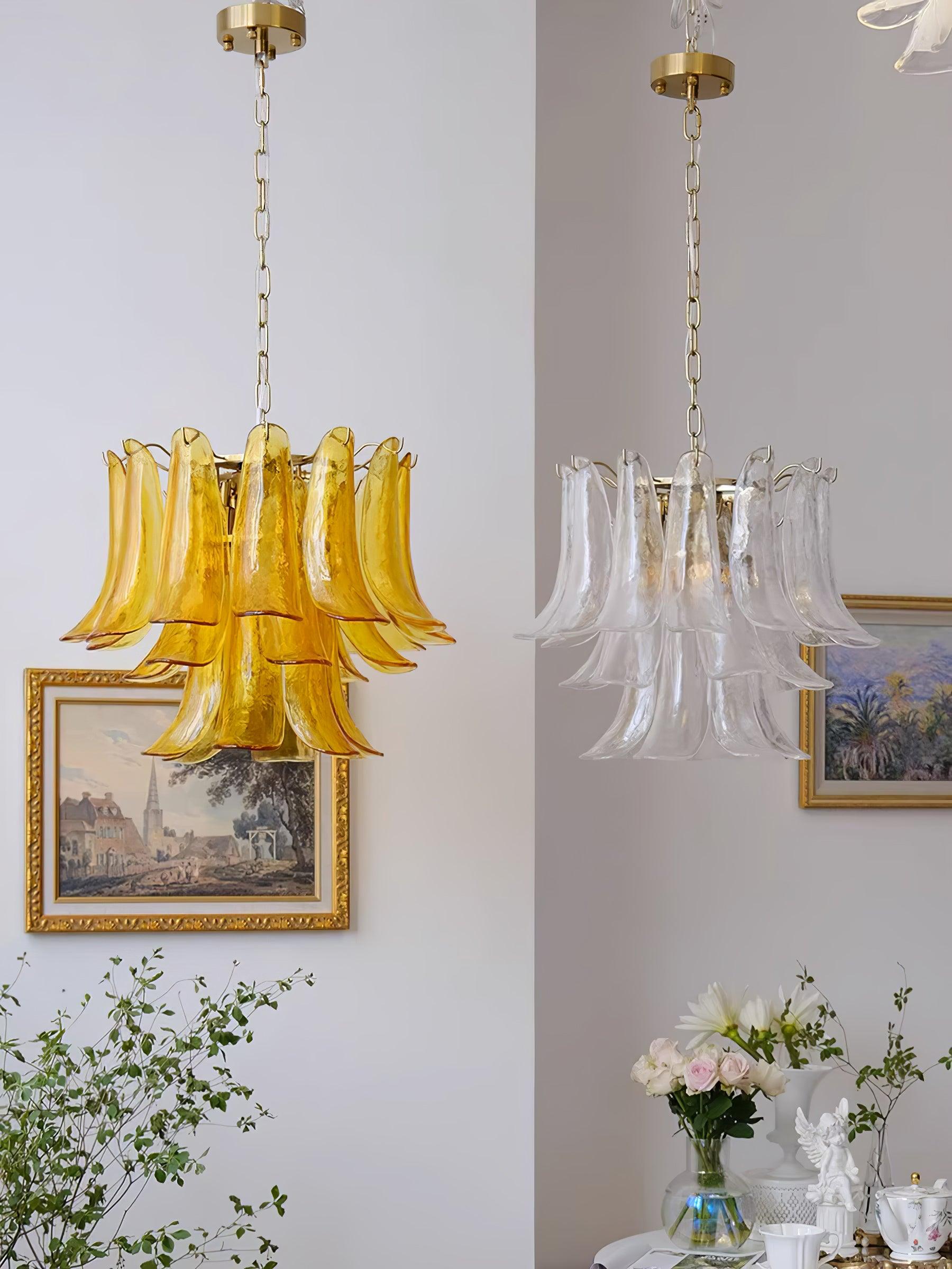Exquisite Murano Glass Leaf Chandelier - Handcrafted Venetian Crystal Pendant Light Fixture for Dining Room, Living Room & Bedroom Decor