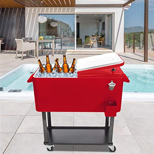 80 QT Rolling Cooler with Wheels and Shelf - Portable Outdoor Ice Chest for Camping, Tailgating, Beach Parties, and Backyard BBQs - Heavy Duty Drink Cooler Cart for Patio, Picnics, and Outdoor Events