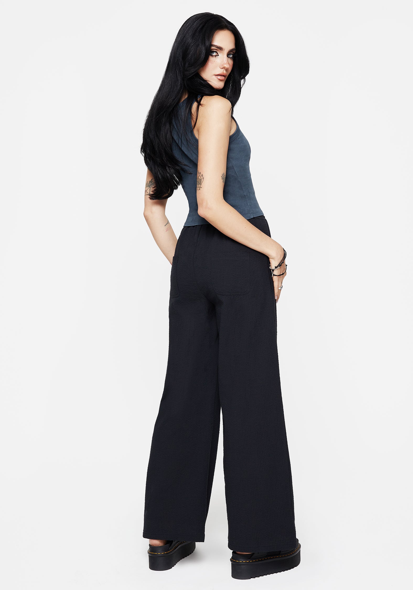Rian Seersucker Straight Leg Pants for Women - Lightweight Summer Trousers with Comfort Fit - Perfect for Office, Travel & Casual Outings