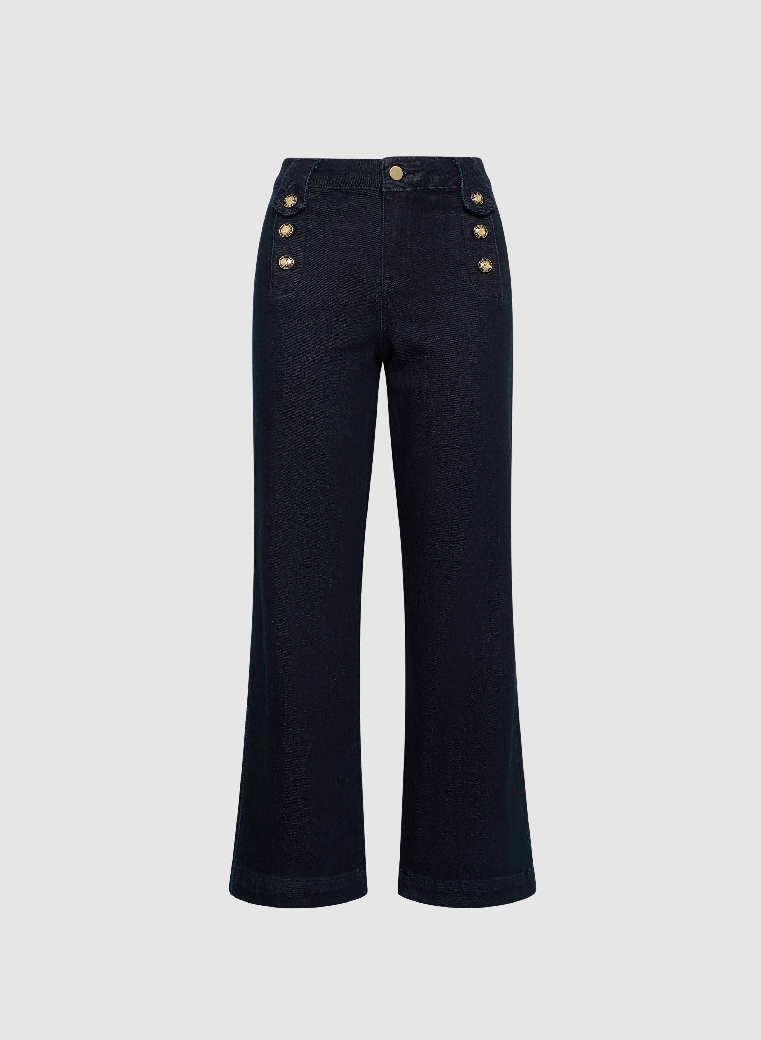 Stylish Embossed Button Wide Leg Jeans for Women - Comfortable High Waist Denim Pants for Casual Outfits & Streetwear Fashion