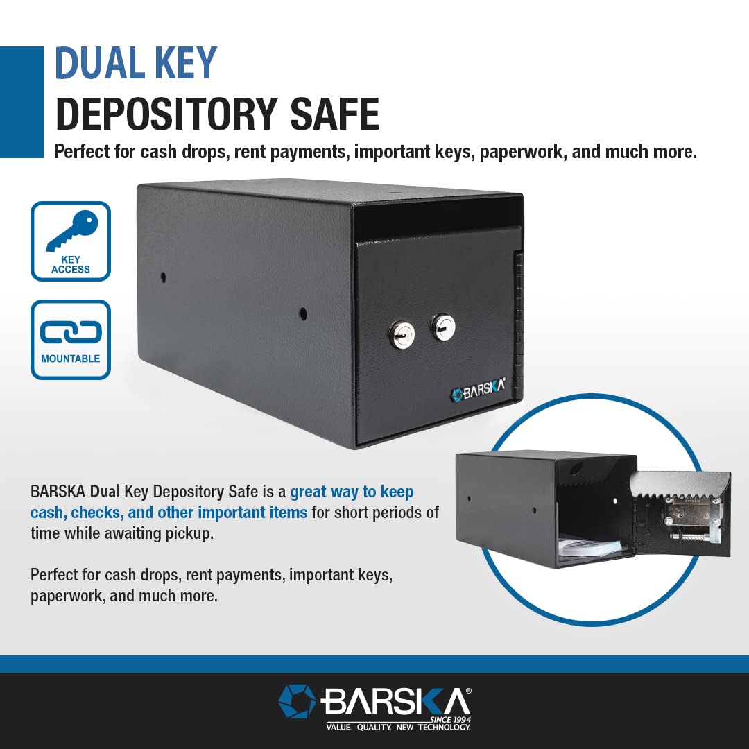 Barska Key Lock Depository Drop Safe - Secure Cash Box for Money, Receipts, Keys & Valuables - Ideal for Home, Office & Retail Security
