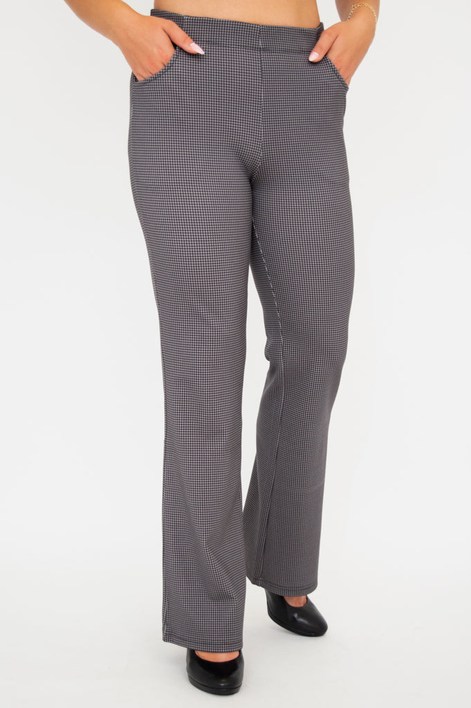Sasha Women's Houndstooth Modal Pants - Soft Stretch High Waist Trousers for Work, Office & Casual Wear