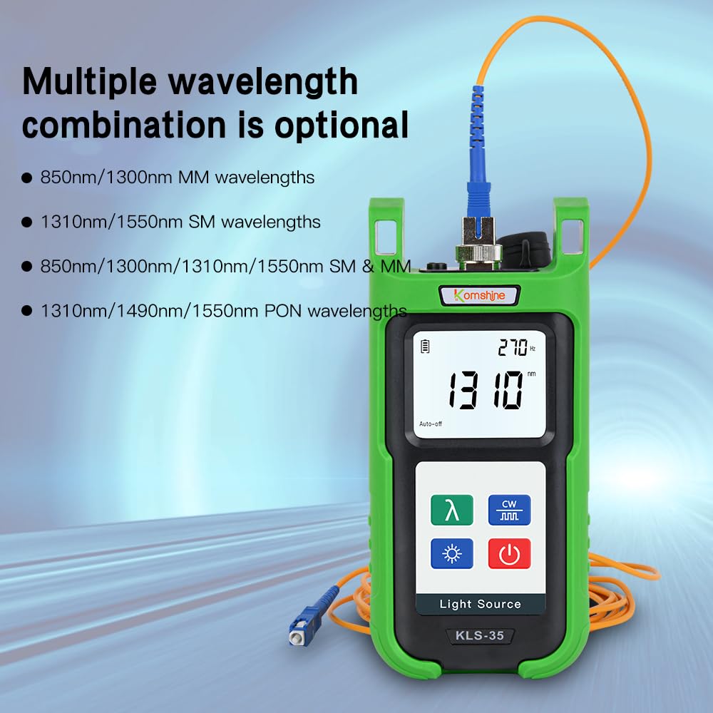 KomShine KPM-35 Fiber Optic Power Meter with 7 Wavelengths (850/980/1300/1310/1550/1625nm) & KLS-35 Single Mode Light Source (1310/1550nm) | Self-Calibration | Ideal for Telecom, Data Center & Network Maintenance