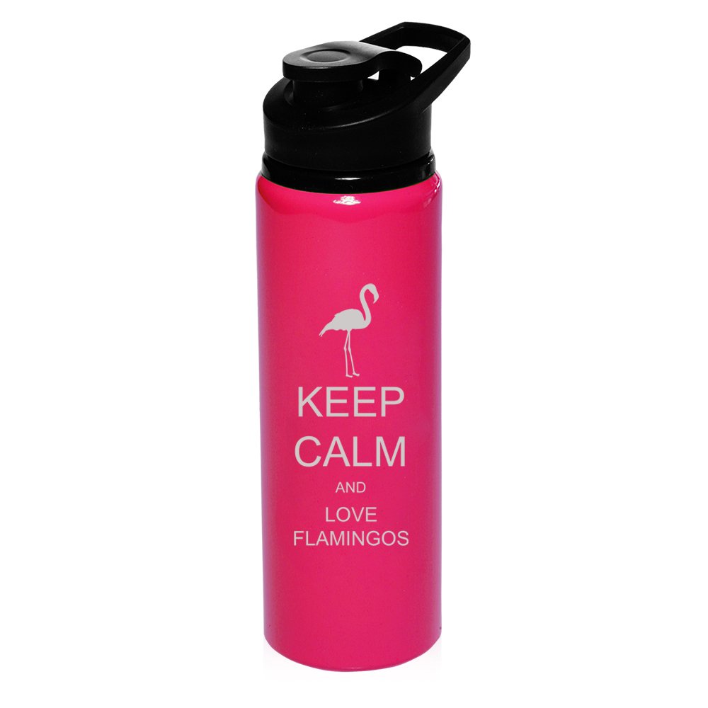 25 oz Aluminum Sports Water Bottle - Insulated Travel Bottle with Leak-Proof Lid, Keep Calm & Love Flamingos Design - Perfect for Gym, Hiking, Camping & Outdoor Activities