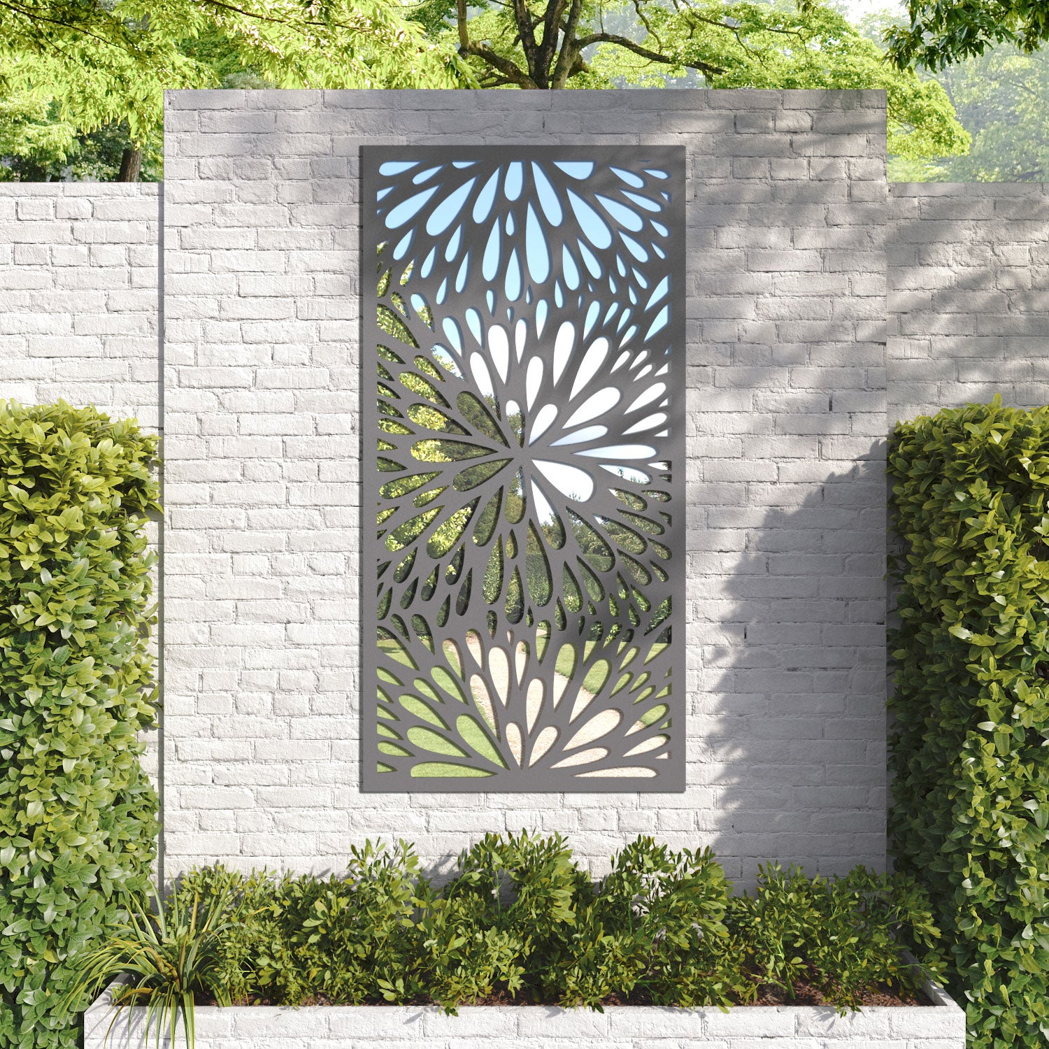 Blossom Outdoor Decorative Mirrored Panel - Elegant Garden & Patio Wall Decor for Stylish Backyard & Outdoor Spaces