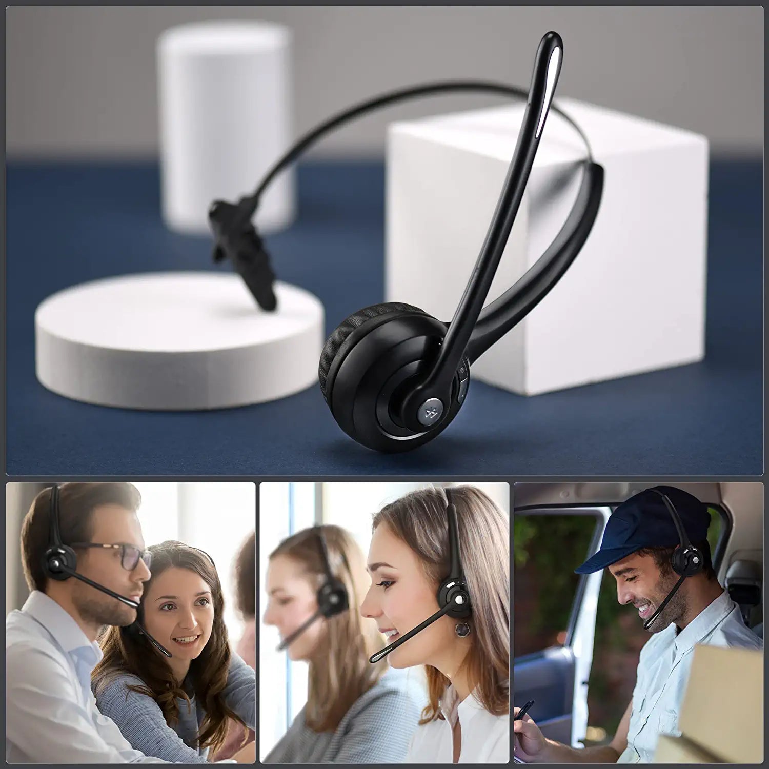 FrapCekre Bluetooth Headset with Microphone - Lightweight 1.76oz Trucker Headset with 330° Rotating Mic for Hands-Free Calls, Music & Gaming - Perfect for Truck Drivers, Office Work & Online Meetings