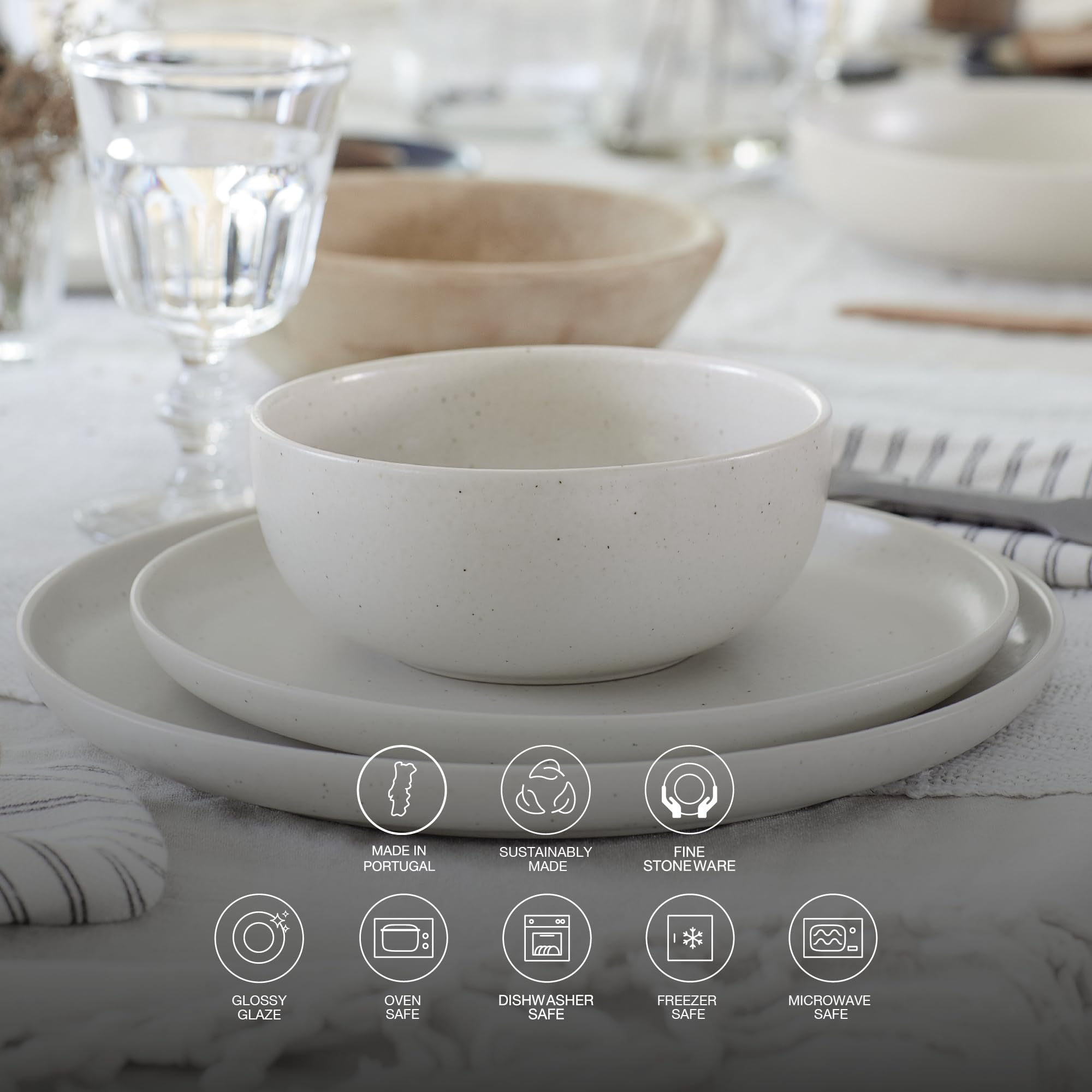 **Casafina Ceramic Stoneware 18-Piece Dinnerware Set for 6 - Includes Plates, Bowls & Mugs | Pacifica Collection in Vanilla | Microwave & Dishwasher Safe | Restaurant Quality Tableware | Perfect for Family Dinners, Entertaining & Everyday Use**