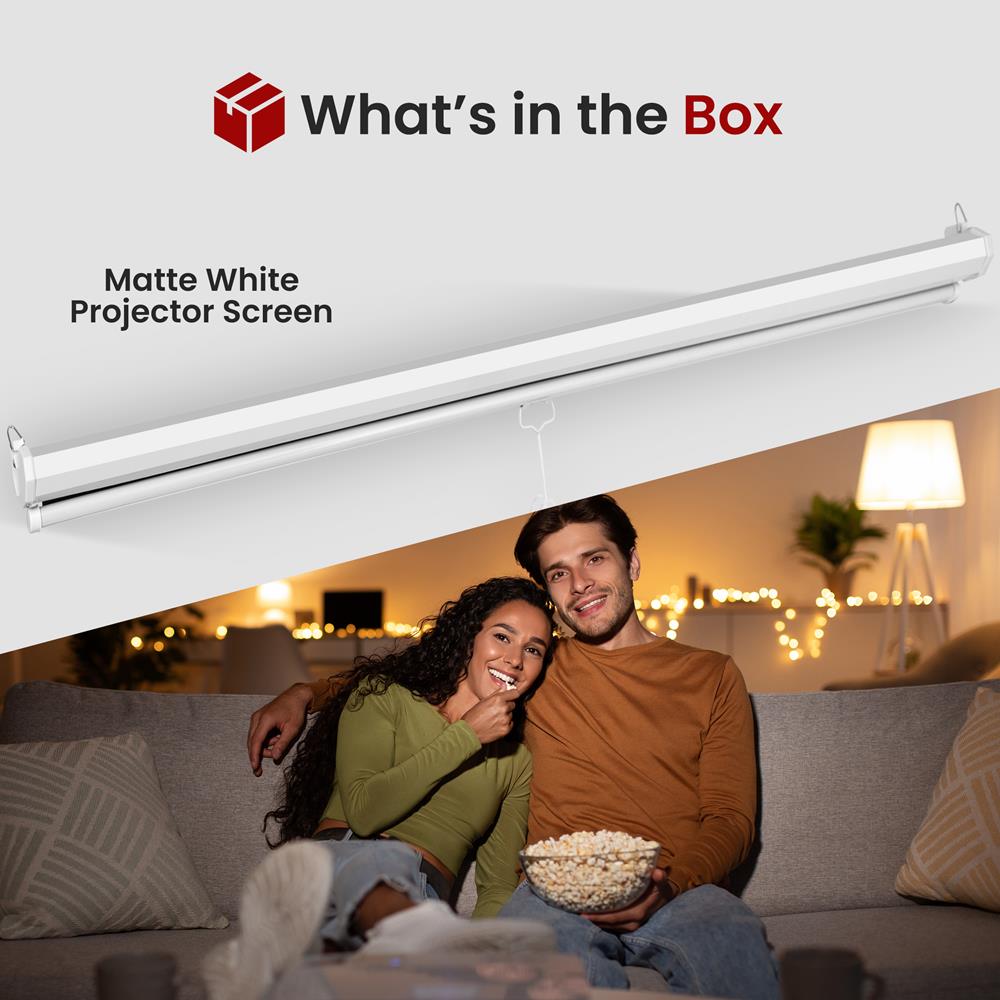 84 Inch Easy Pull Down Projector Screen - Portable Home & Office Projection Screen for Movies, Presentations & Outdoor Use
