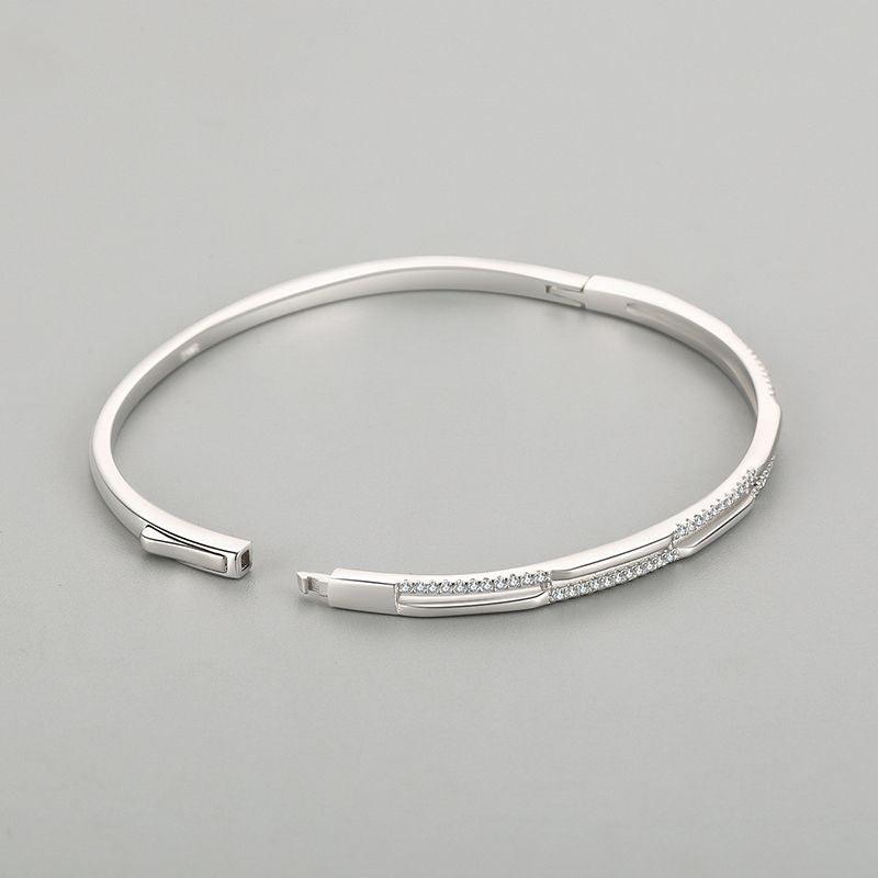 925 Sterling Silver Double Layer Diamond Bracelet for Women - Adjustable Opening Collapsible Strap - Perfect for Everyday Wear, Date Nights & Special Occasions
