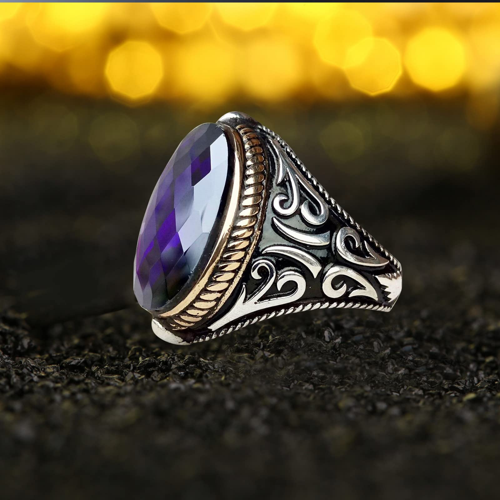 Elegant Purple Stone Anniversary Wedding Promise Ring for Women & Men - Fashion Jewelry for Engagement, Christmas & Birthday Gifts - Perfect for Romantic Occasions & Special Celebrations (Purple, Size 7)