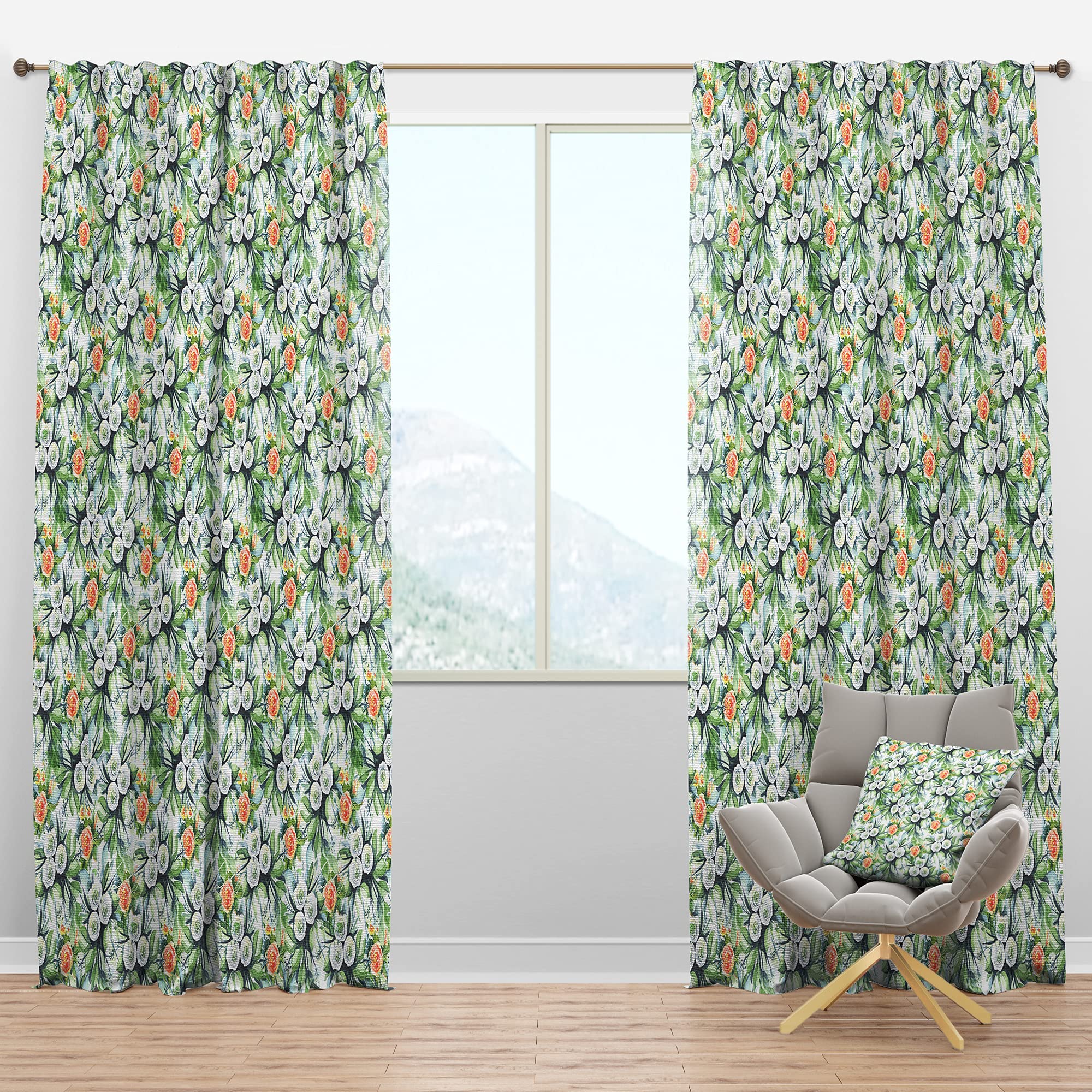 DesignQ Blackout Curtains - White & Yellow Roses Bouquet Pattern - Thermal Insulated Room Darkening Drapes for Bedroom & Living Room - Single Panel 52x95 Inches - Perfect for Light Control & Home Decor