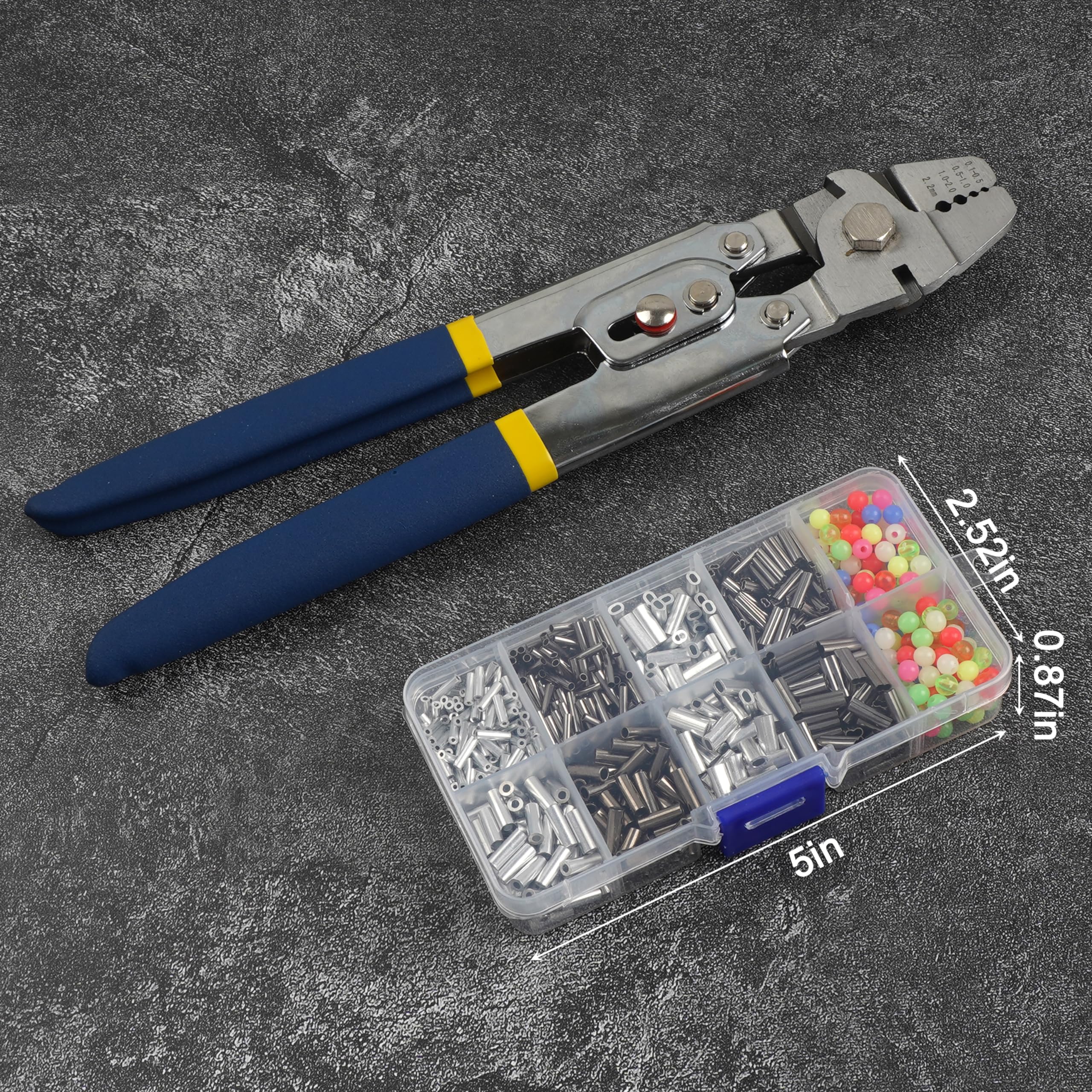 Premium Stainless Steel Fishing Crimping Tool Kit with 590pcs Crimp Sleeves & Beads - 8 Sizes for Wire Rope & Cable Repair | Perfect for Marine, DIY Jewelry Making, and Outdoor Fishing Gear Maintenance
