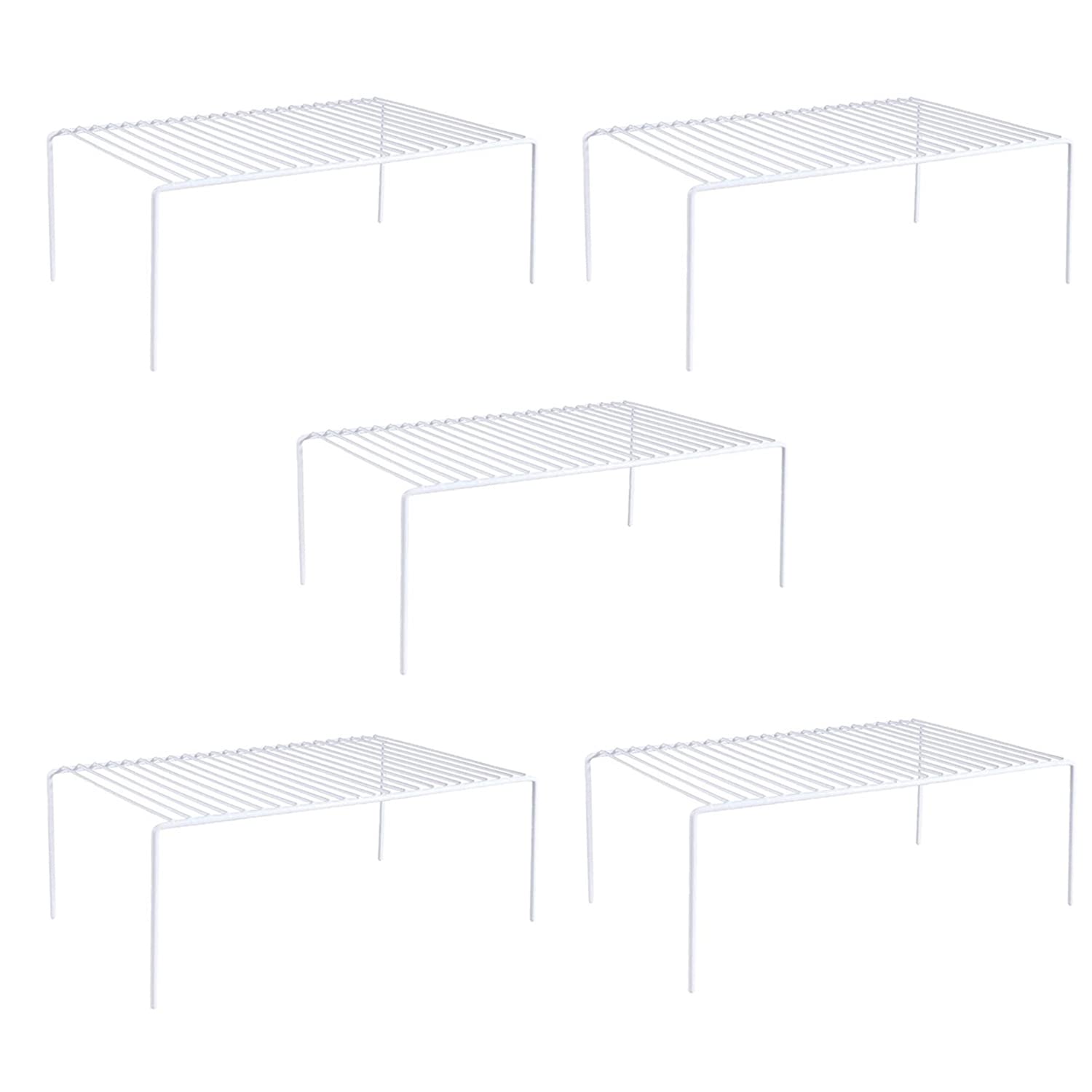 5-Pack Large Metal Wire Kitchen Cabinet Shelf Organizer Set (15.7 x 9.4 Inch) - Pantry Storage Shelves, Dish Plate Racks for Cabinets, Freezer, Counter & Cupboard - Perfect for Organizing Spices, Canned Goods & Kitchenware - White