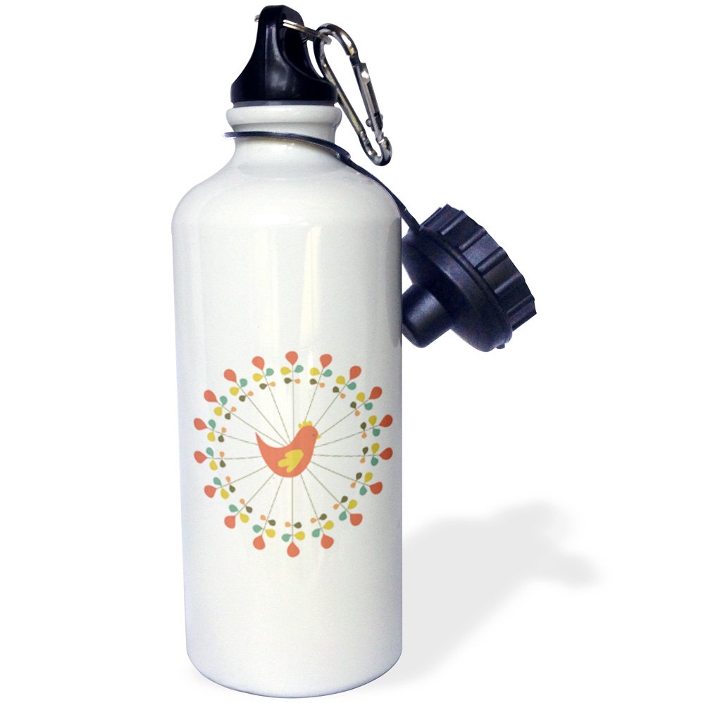 3D Rose French Chicken Design Sports Water Bottle - 21 oz Insulated Stainless Steel Water Bottle for Gym, Hiking & Outdoor Activities - BPA Free, Leak Proof, White