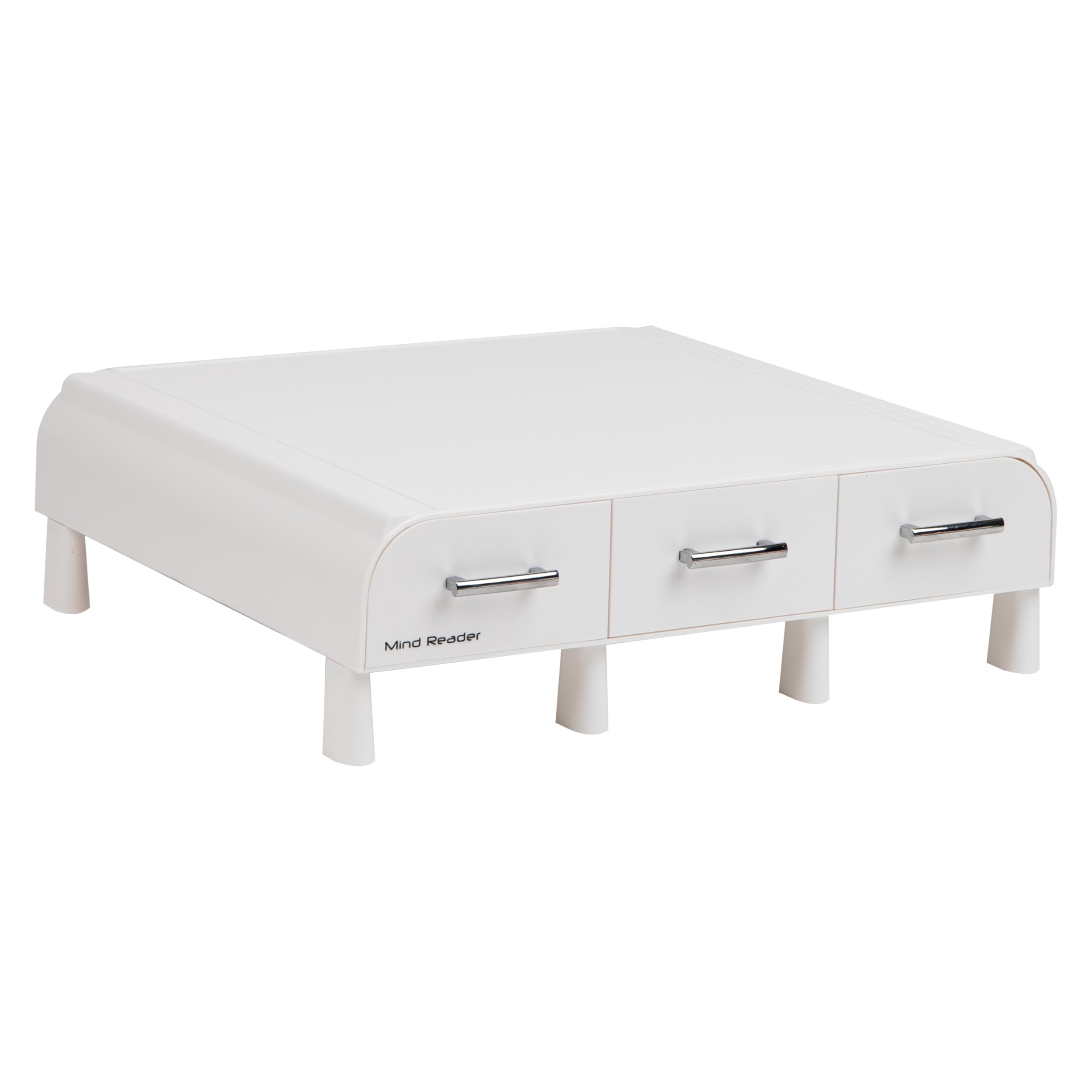 Mind Reader Adjustable PC Laptop Monitor Stand with Storage Organizer - White | Ergonomic Riser for iMac, Desktop Computers & Home Office Workspace