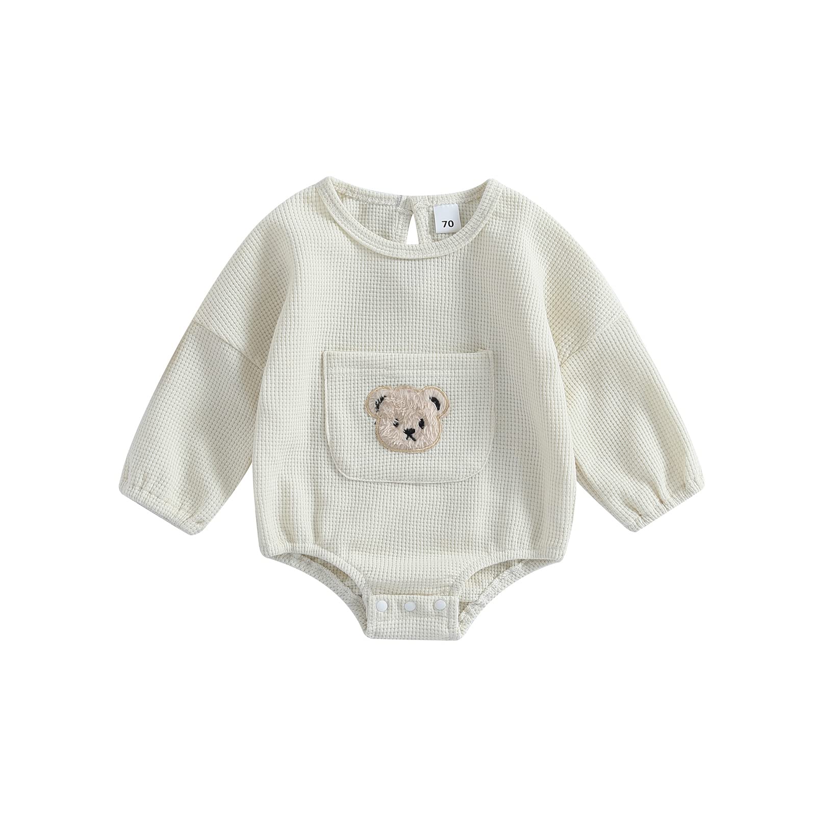 Unisex Baby Boys & Girls Waffle Knit Sweatshirt Romper - Oversized Long Sleeve Bubble Onesie Bodysuit for Newborns & Toddlers - Cozy Outfit for Playdates, Family Photos & Everyday Wear