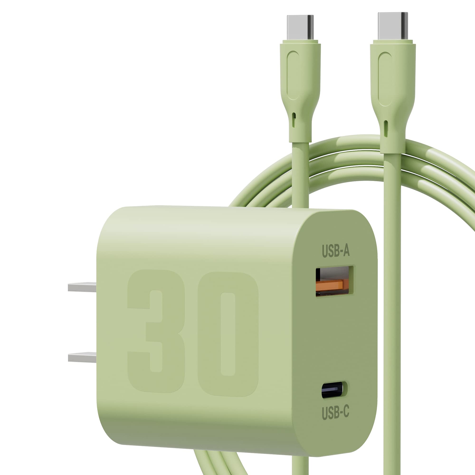 30W USB C GaN Fast Charger for iPhone 15 Pro/Pro Max - Dual Port PD Wall Charger with 5ft USB C to C Cable - Compatible with iPad Pro, iPad 10th & More - Perfect for Travel, Office & Home Charging