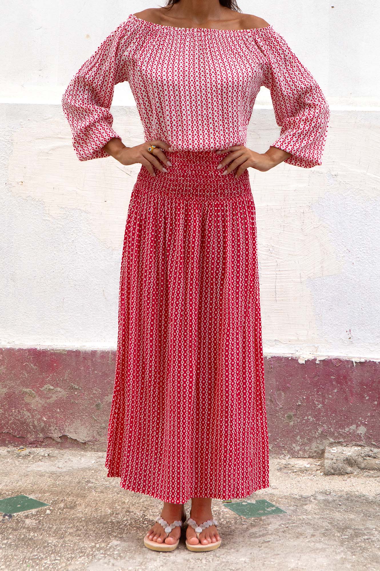 Brady Skirt with Santorini Border in Red and White - Stylish Summer Dress for Beach Vacations and Casual Outings