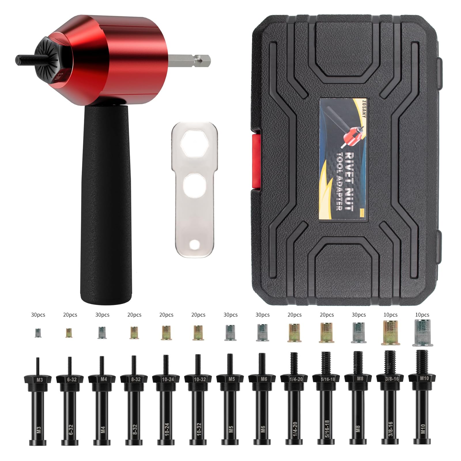 Heavy Duty Rivet Nut Tool Kit for Cordless Drill - 5 Metric & 13 Mandrels with 290PCS Assorted Rivet Nuts - Durable Carrying Case - Perfect for Automotive Repair, Metal Fabrication & DIY Projects