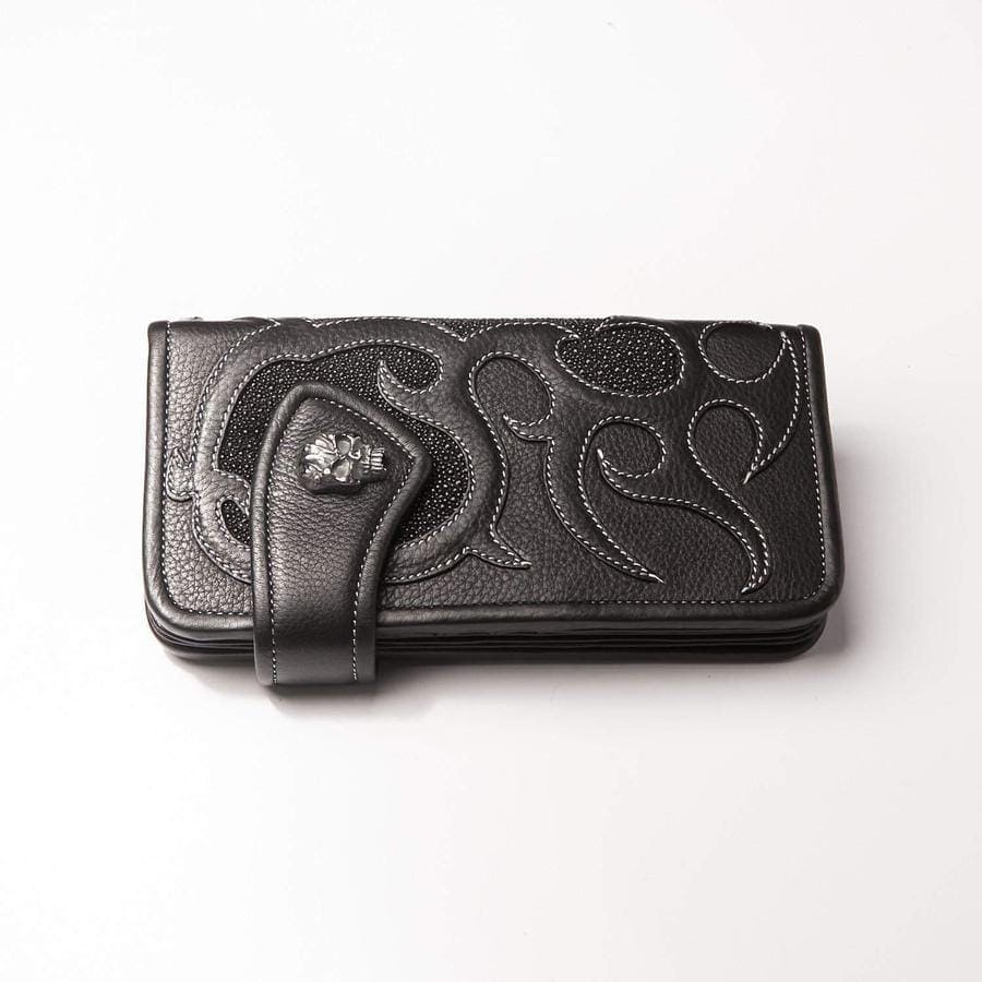 Premium Stingray Leather Skull Concho Biker Wallet for Men - Durable Long Wallet with Unique Skull Design - Perfect for Motorcycle Riders & Biker Enthusiasts