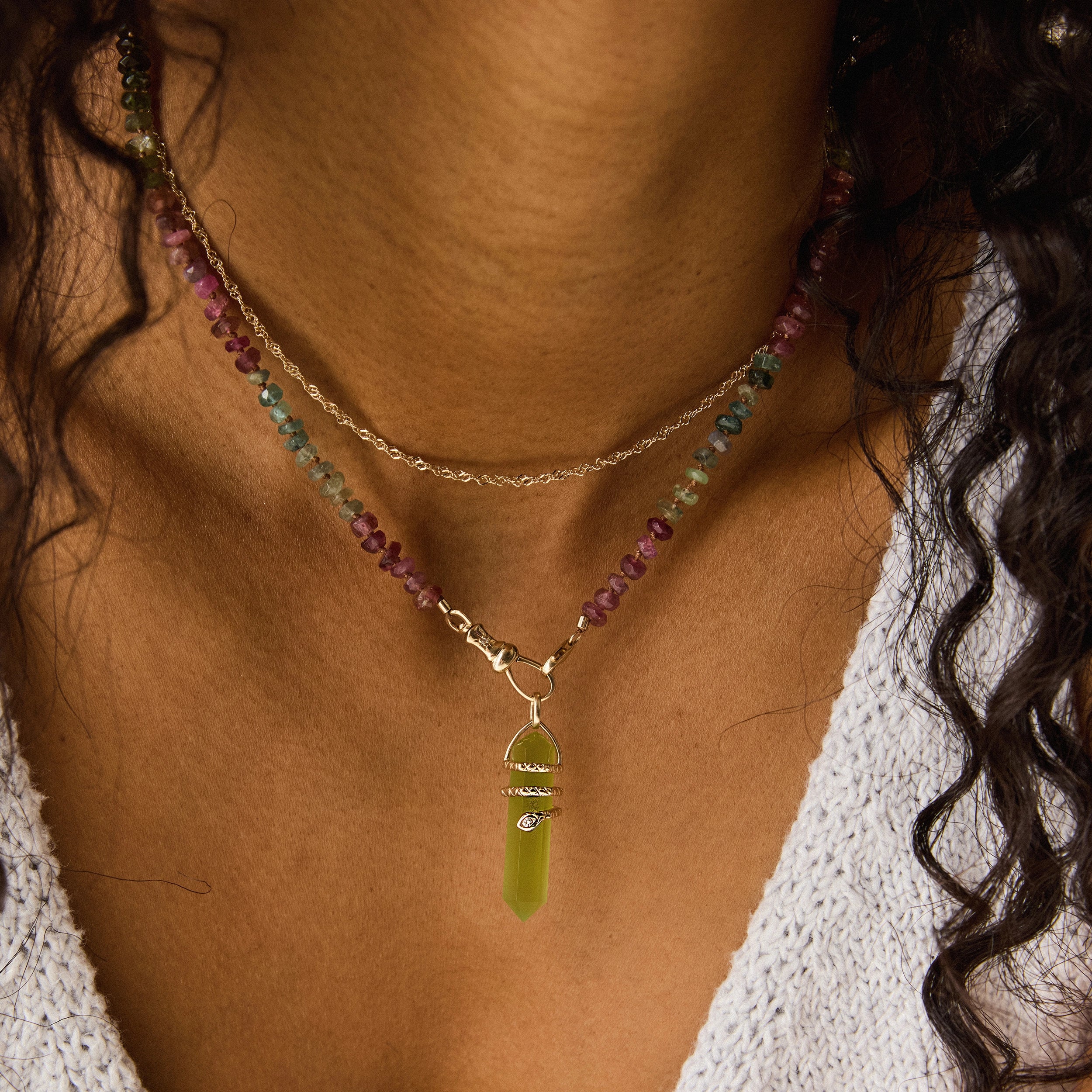 Healing Serpent Jade Amulet - 10K Yellow Gold with Jade Gemstone & Brilliant Diamond | Spiritual Protection & Positive Energy Jewelry for Meditation & Healing