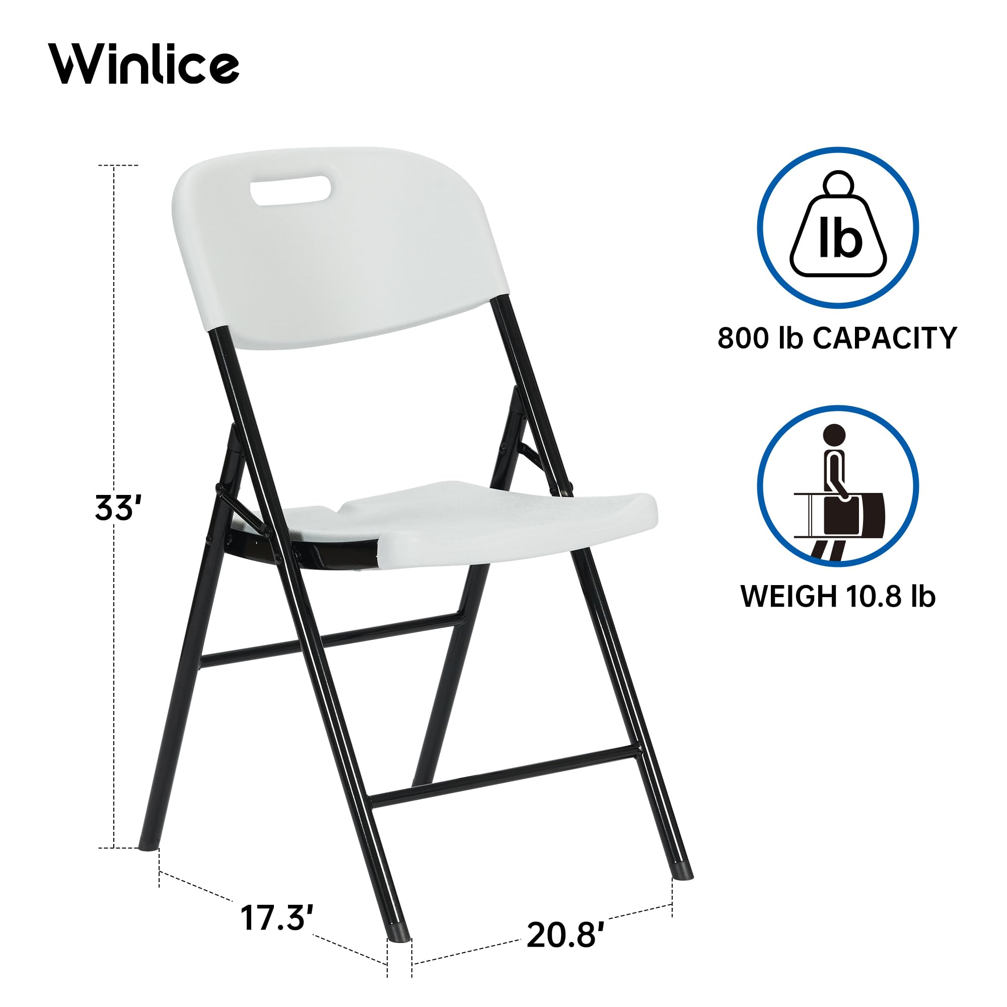 10 Pack Heavy Duty 800 LBS Capacity White Folding Chairs - Commercial Grade Stackable Chairs for Weddings, Parties, Banquets & Outdoor Events - Durable Foldable Chairs for Home, Office & Church Use