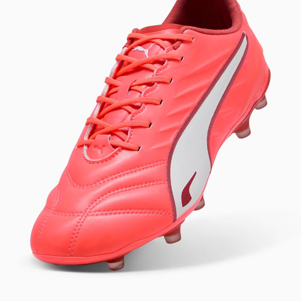 Puma King Pro FG/AG Soccer Cleats for Men - Glowing Red/White/Fire Football Shoes - Perfect for Artificial Grass & Firm Ground - Ideal for Training & Matches