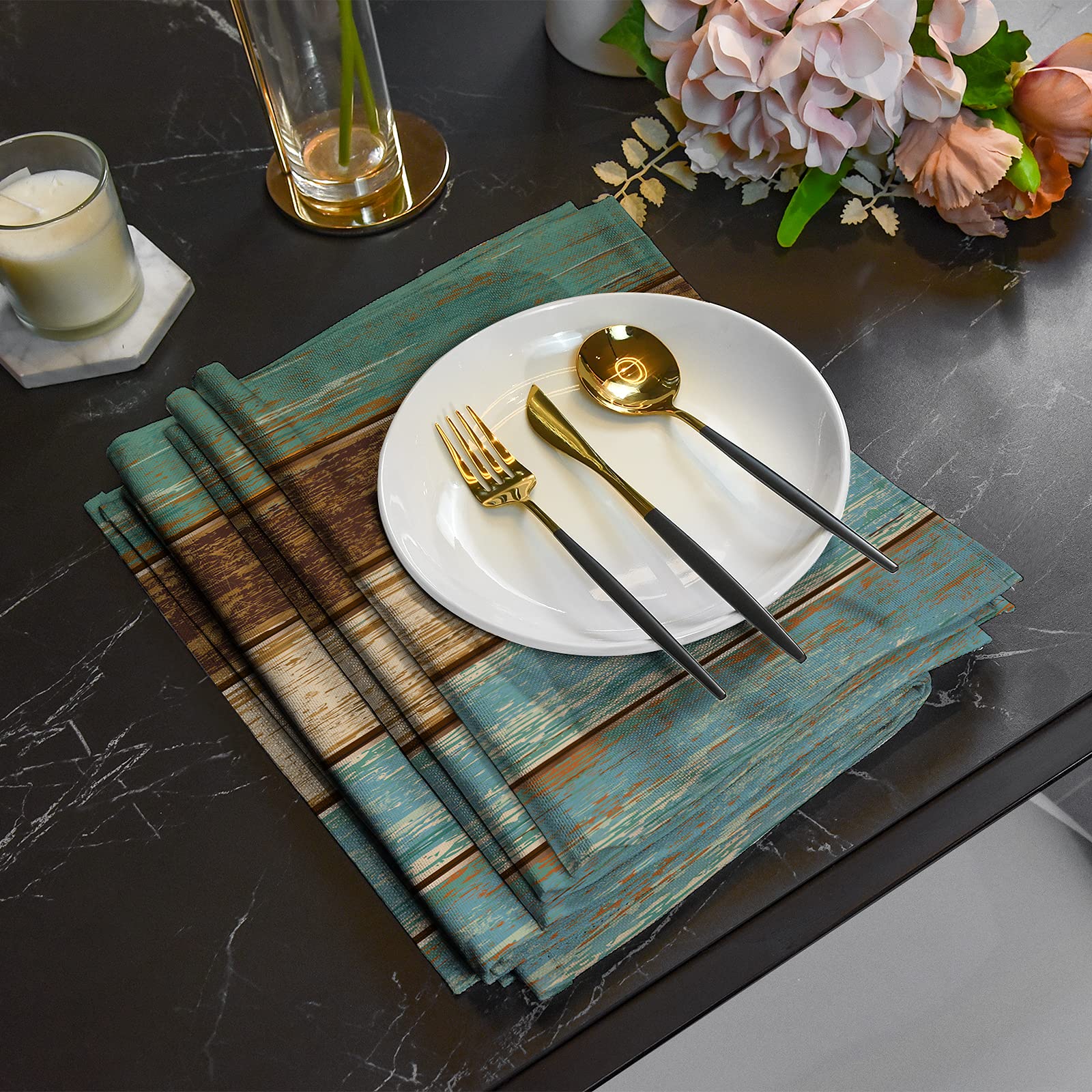 Farmhouse Table Runners 72 Inches Long - Wood Grain Spring Table Runner in Old Barn Wood Blue Brown - Heat Resistant Kitchen & Dining Room Decor for Coffee Tables, Perfect for Rustic Weddings and Seasonal Home Styling