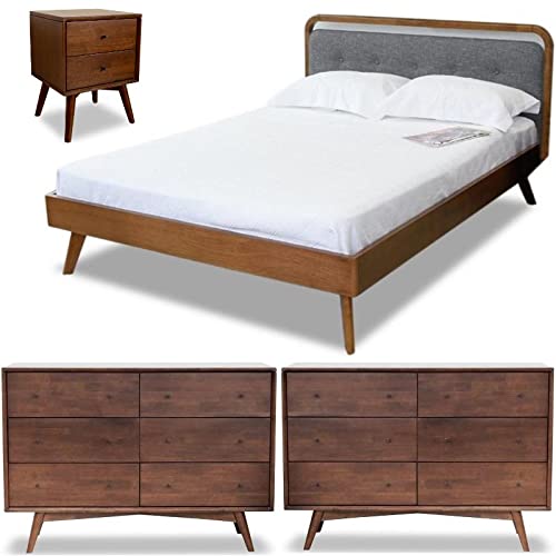 Home Square 4-Piece Queen Bedroom Set - Platform Bed, Nightstand & 2 Dressers for Modern Master Bedroom | Complete Furniture Suite for Home Decor & Storage Solutions