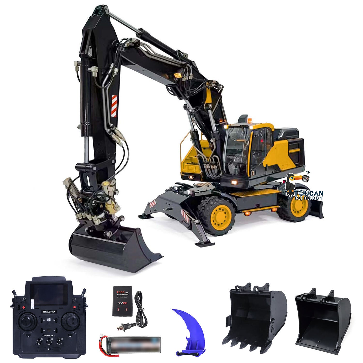 1:14 Scale RC Hydraulic Excavator - Metal 3-Arm Remote Control Construction Toy with Tiltable Clamshell Bucket & Wheeled Base | Realistic Simulation Model for Kids & Adults | Perfect for Construction Play, STEM Learning & Collectors