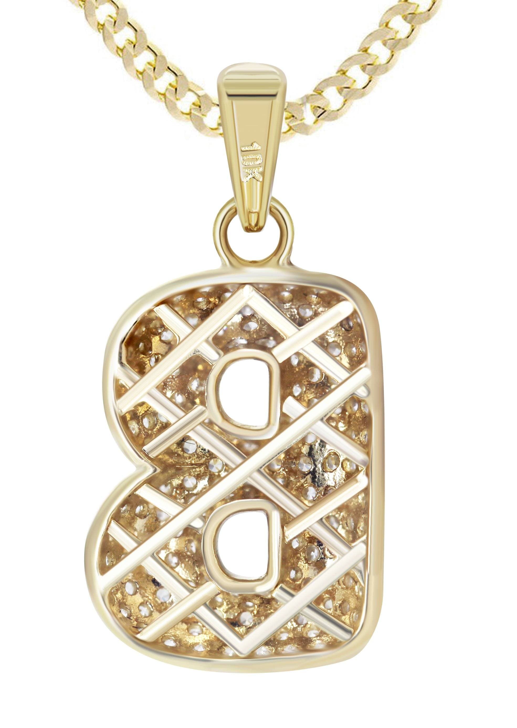 10K Yellow Gold Bubble Letter B CZ Necklace for Women | 4.4 Grams | Elegant Initial Pendant Jewelry Gift for Birthday, Anniversary & Valentine's Day