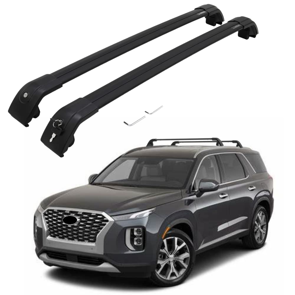 **Heavy Duty Aluminum Roof Rack Cross Bars for 2019-2024 Hyundai Palisade – Side Rail Compatible – Replacement for Cargo Carrier, Luggage, Kayak, Canoe, Bike, Snowboard, Ski – Perfect for Road Trips, Camping & Outdoor Adventures (Black)**