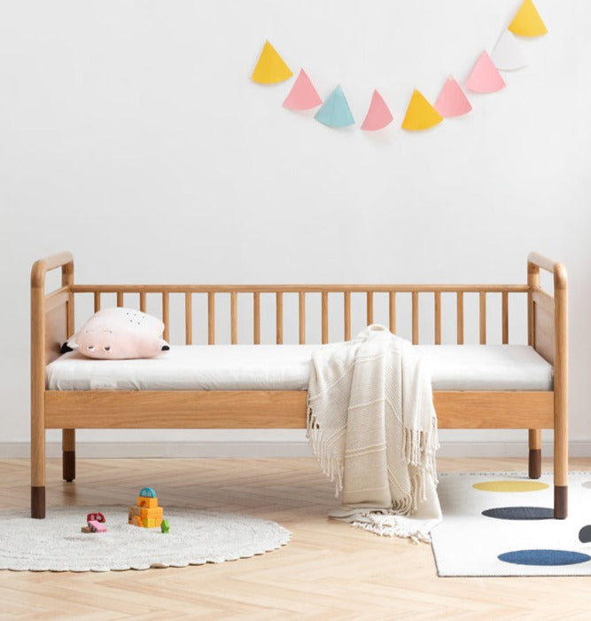 Premium Oak Solid Wood Toddler Bed - Convertible, Multi-Functional Kids Bed with Safety Rails | Perfect for Nursery, Daycare & Small Bedrooms
