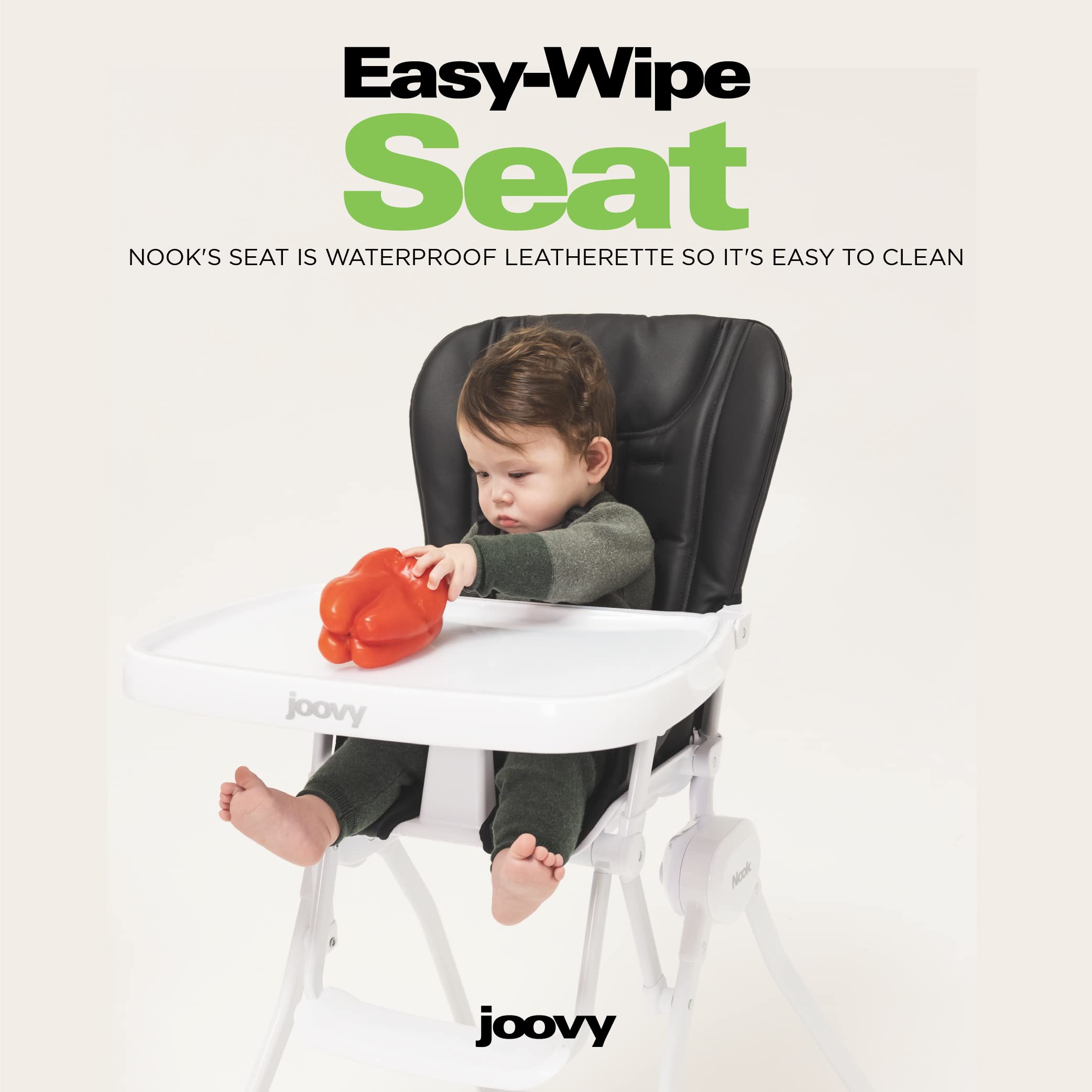Joovy Nook High Chair - 4-Position Adjustable Baby Feeding Chair with Swing Open Tray & Dishwasher-Safe Insert | Foldable for Compact Storage | Perfect for Home, Restaurants & Travel (Black)