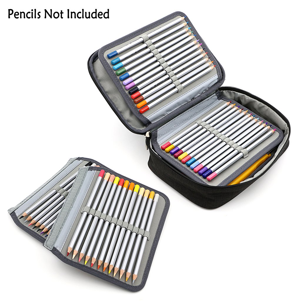 BTSKY Large Capacity Zipper Pencil Case with Pattern - Multifunctional Stationery Organizer Pouch with 36 Stretchy Slots Holds 72 Colored Pencils (Black) - Perfect for School, Office & Art Supplies Storage