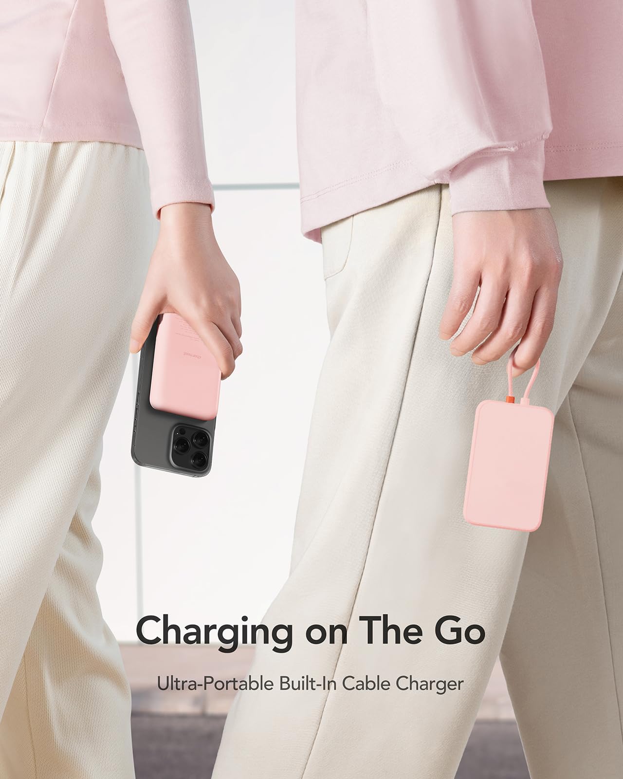 Charmast 5000mAh Ultra Slim Portable Charger - Fast Charging Power Bank with Built-in Lightning Cable & Digital Display - Compatible with iPhone 14/13/12/11/XR/X Series (Perfect for Travel, Outdoor, and Emergency Charging)