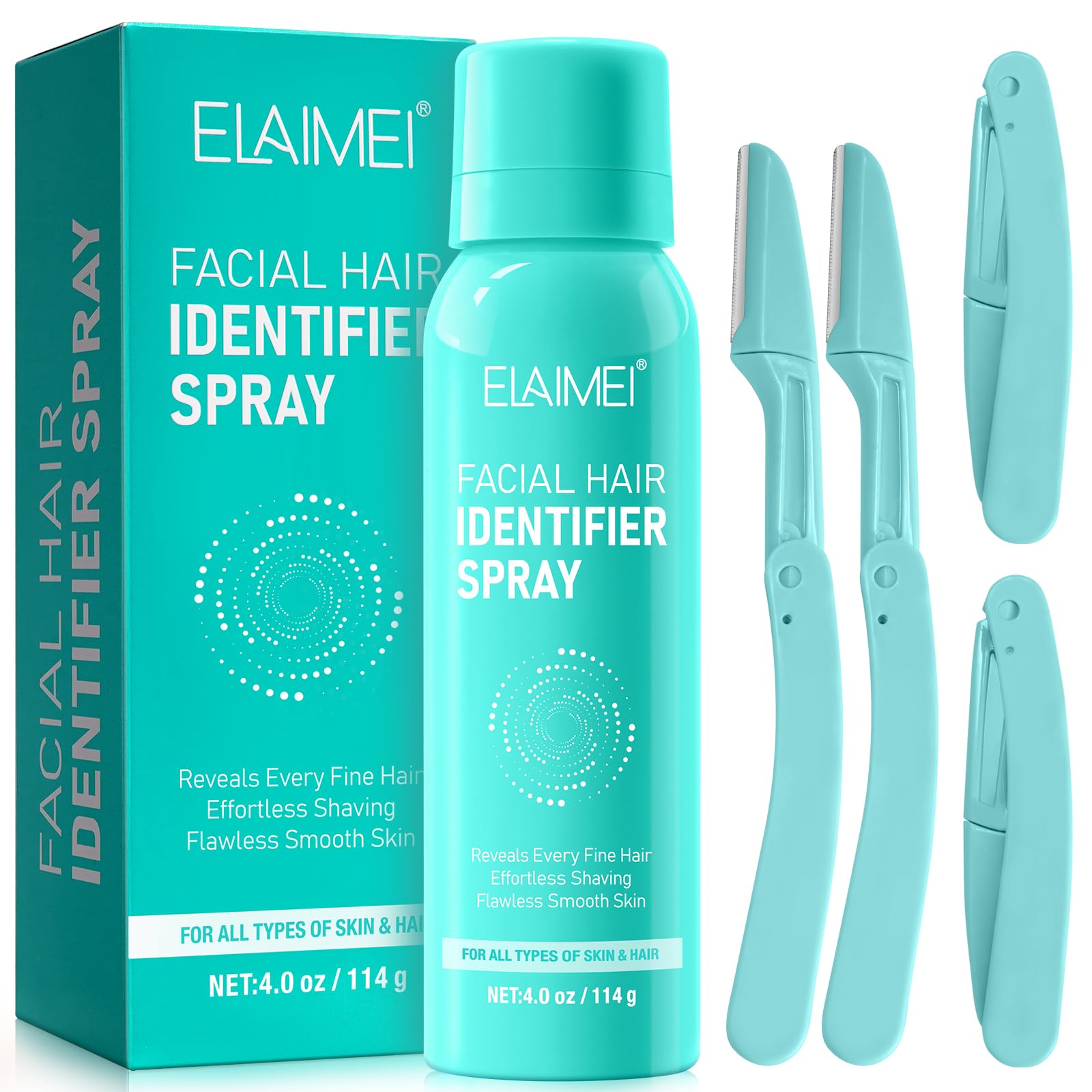Best Hair Identifier Spray for Face Shaving - Includes 4 Green Face Razors | Gentle & Effective Dermaplaning Spray for Women | Perfect for At-Home Facial Hair Removal & Smooth Skin Care Routine