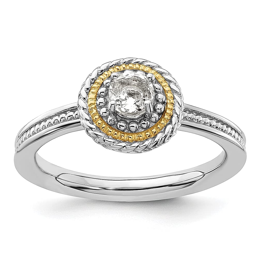 14k White Topaz 925 Sterling Silver Stackable Ring - April Birthstone Jewelry for Women | Elegant Gift for Her, Perfect for Birthdays, Anniversaries & Special Occasions