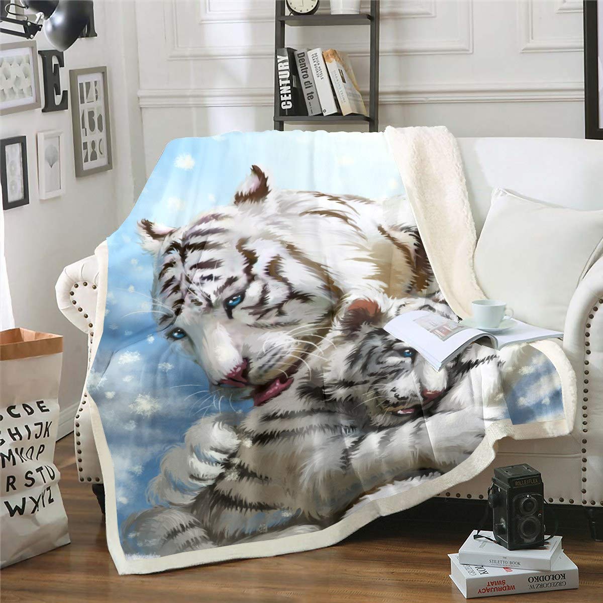 White Tigers Mother and Son Fleece Throw Blanket - Ultra Soft 90