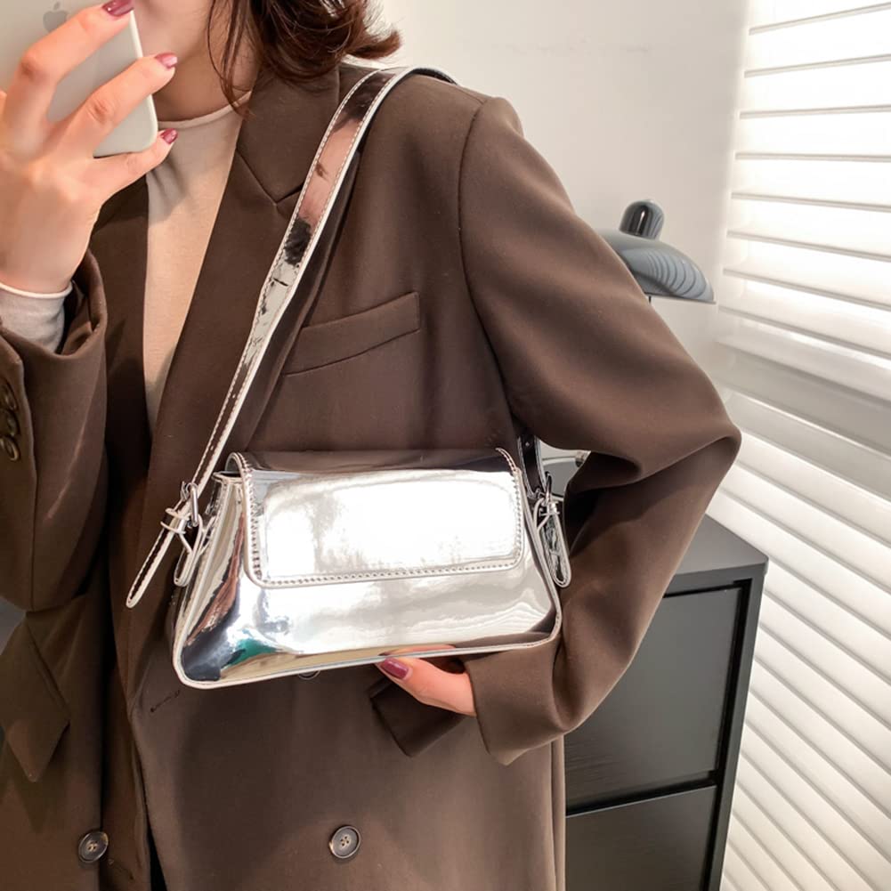 Y2K Women's Silver Evening Hobo Tote Handbag - Fashionable Satchel Clutch & Crossbody Bag for 2024 | Perfect for Parties, Date Nights & Special Occasions