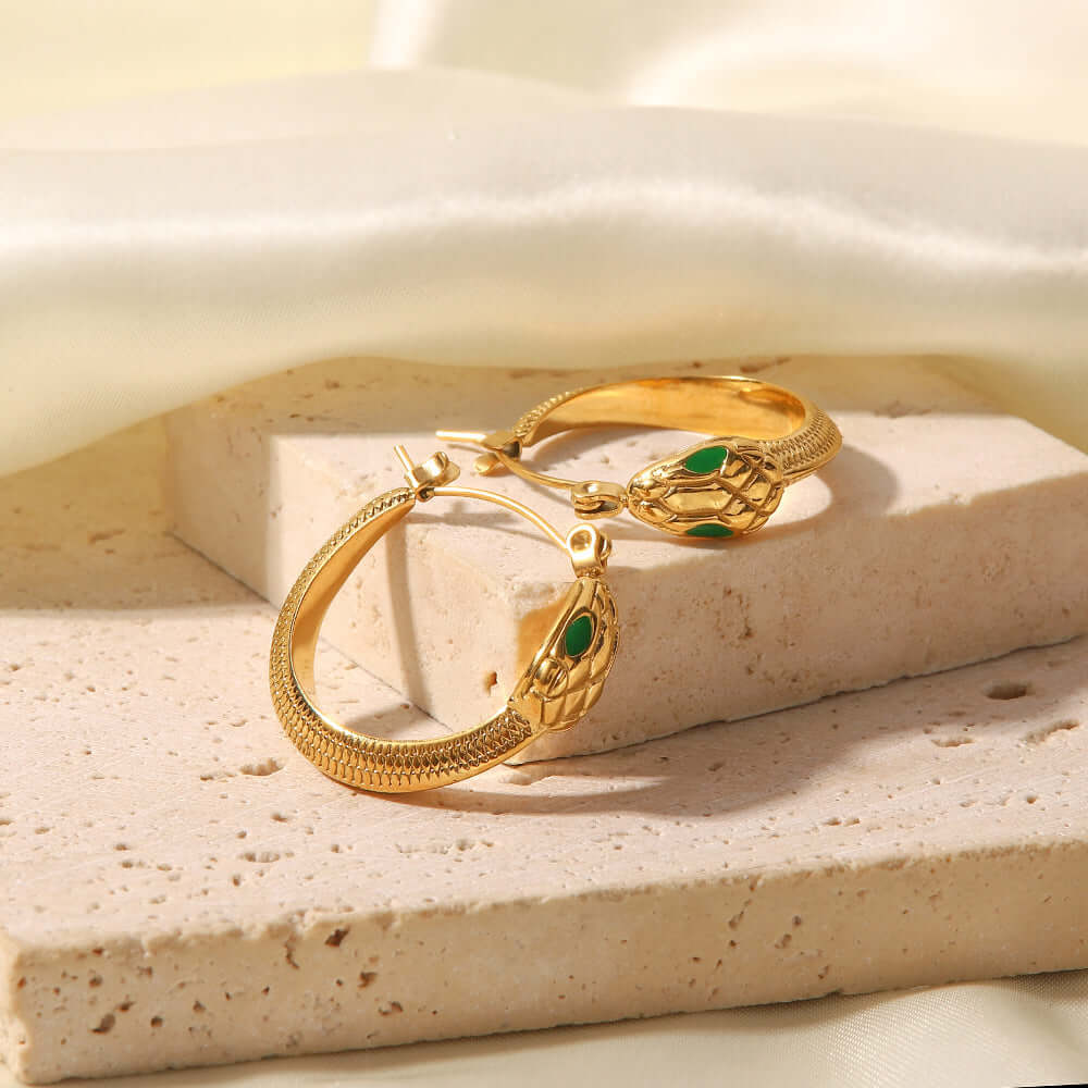 18K Gold Snake Huggie Hoops Earrings for Women | Trendy Minimalist Hoop Earrings | Perfect for Everyday Wear, Parties & Gifts | JDE352