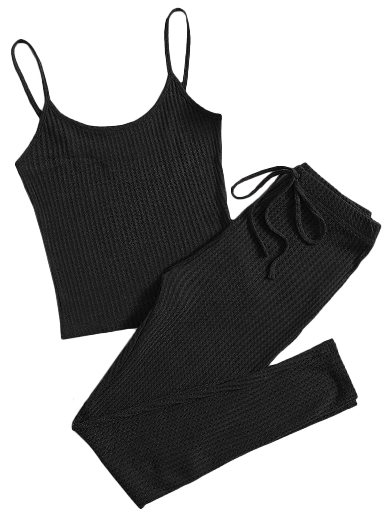 Verdusa Women's 2 Piece Lounge Set - Soft Waffle Knit Cami Top & High Waisted Leggings | Cozy Outfit for Home, Yoga & Casual Wear