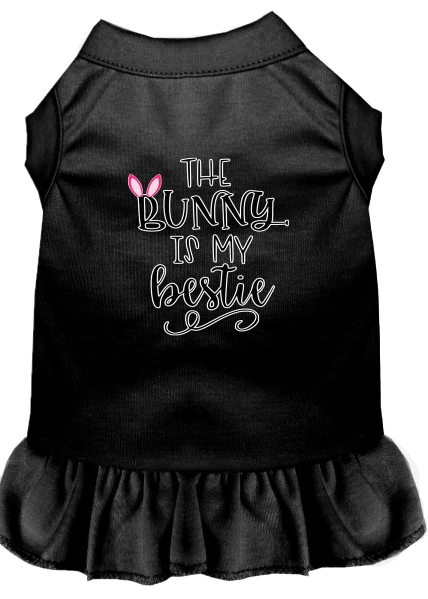 Pet Dog & Cat Dress - 'The Bunny Is My Bestie' Screen Printed Black Costume 2XL (20-25 lbs) for Easter, Halloween & Photo Shoots