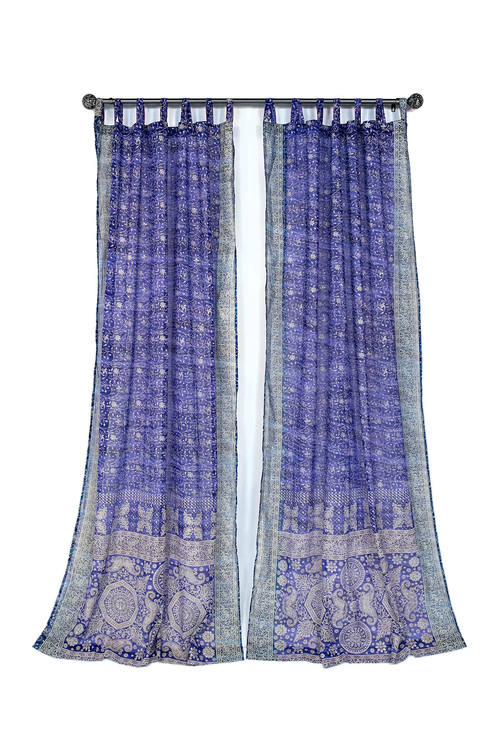 Boho Sari Curtains Set of 2 - Light Filtering Window Drapes for Bedroom & Living Room Decor, 96