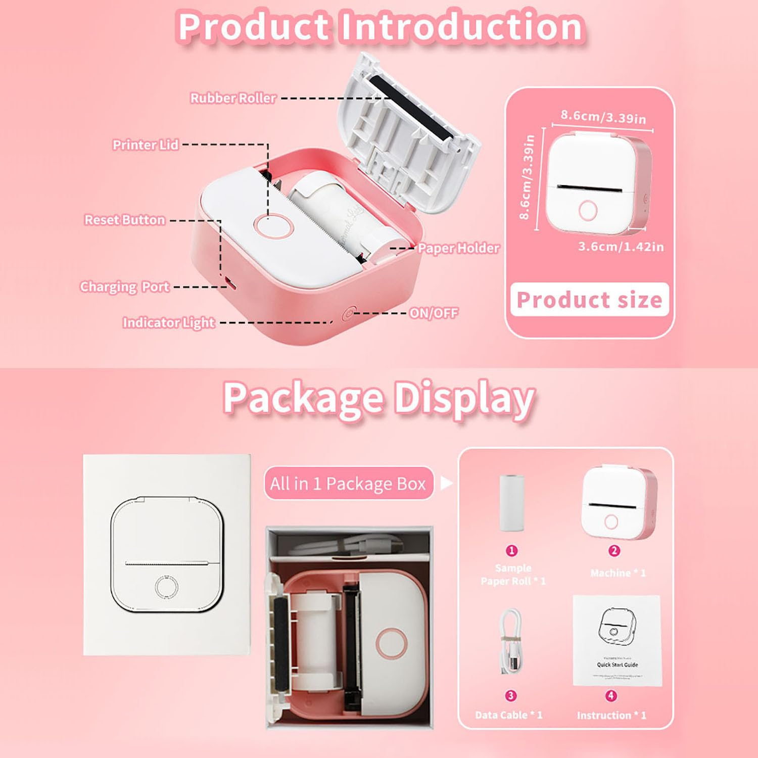 T02 Mini Instant Printer for Kids - Portable Thermal Sticker Maker, Wireless Phone Photo Printer for Study, Games & DIY Crafts - Create Flashcards, Labels & Fun Stickers (Pink) - Perfect for School Projects, Party Favors & Home Organization
