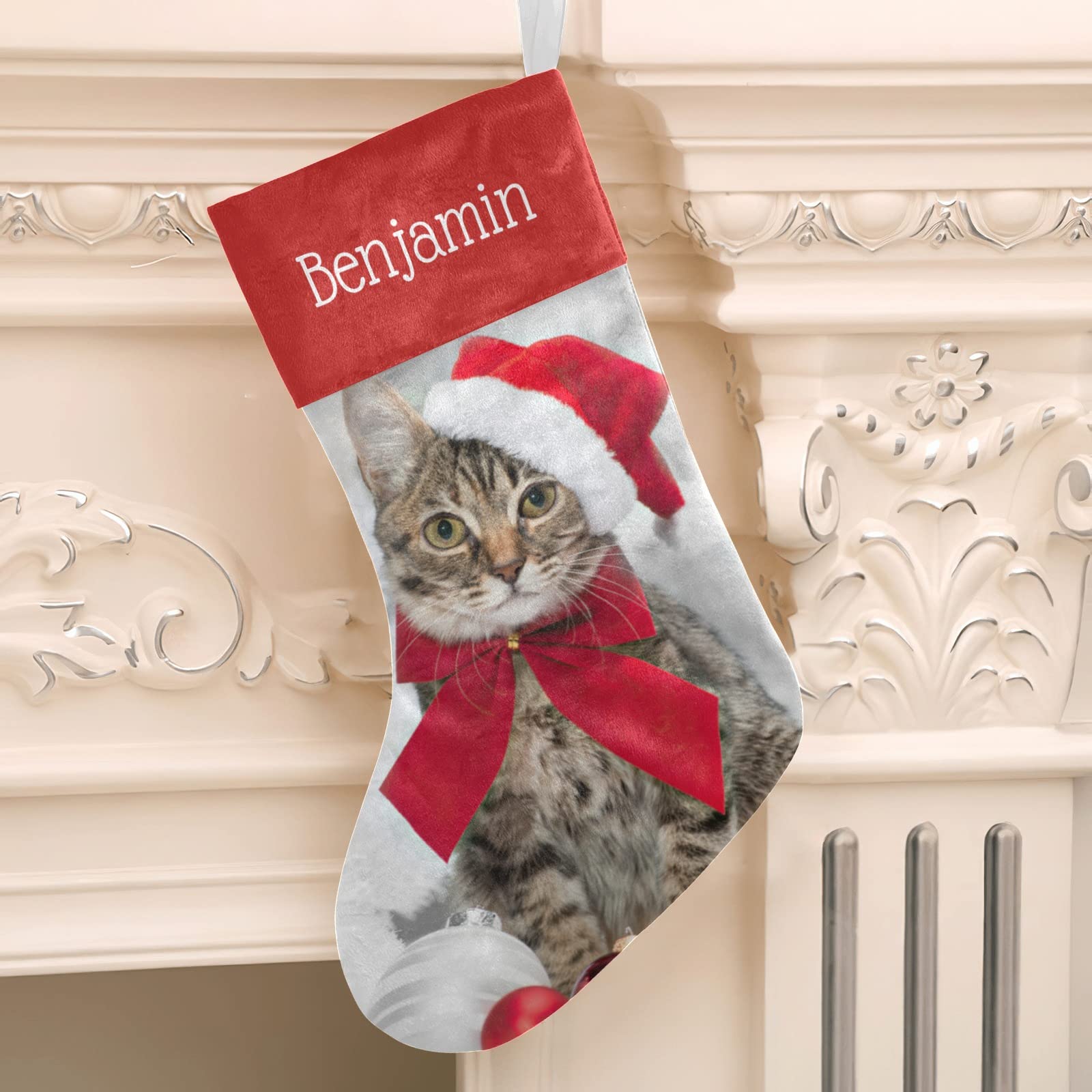 Personalized Christmas Cat Stockings - Custom Name Holiday Socks for Family, Pets & Party Decor (17.52 x 7.87 Inch) - Perfect for Fireplace Mantel, Gift Exchange & Festive Home Decoration
