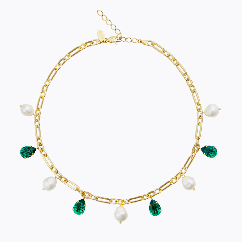 Elegant Ayra Pearl Necklace with Majestic Green Gemstone - Perfect for Weddings, Parties & Special Occasions