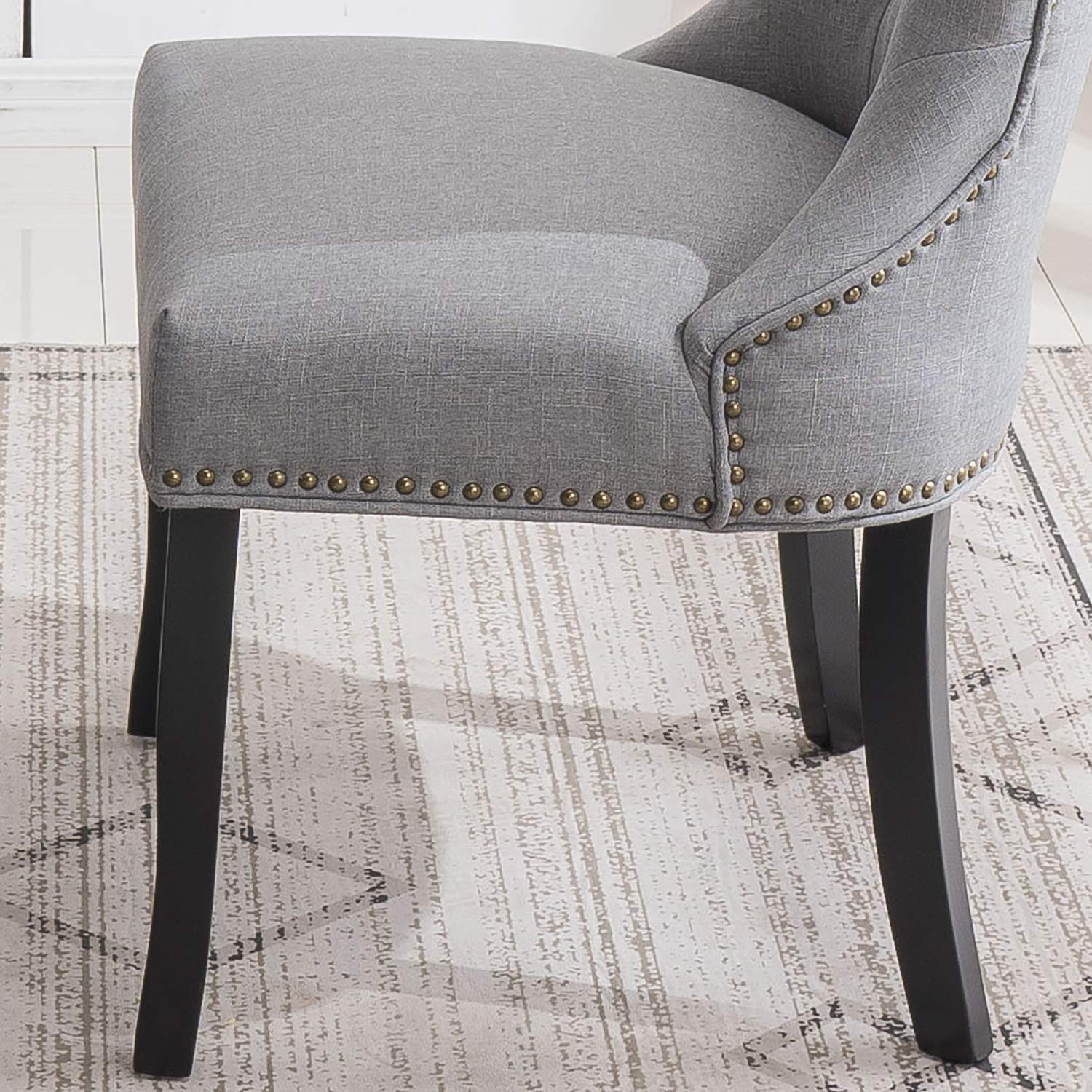Gray Mid Century Modern Dining Chairs Set of 4 - Tufted Wingback Upholstered Fabric Kitchen Chairs with Solid Wood Legs - Perfect for Dining Room, Kitchen Island & Breakfast Nook