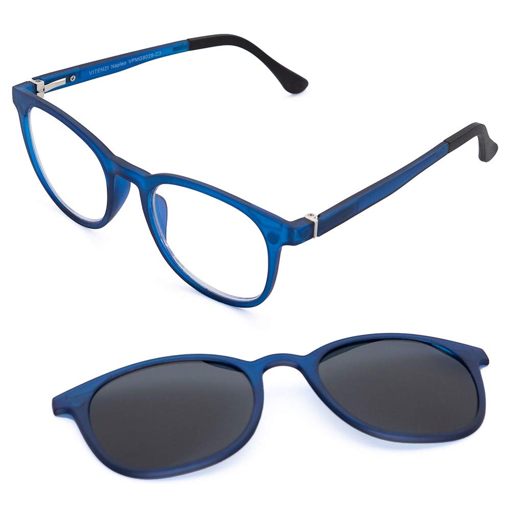 VITENZI Blue Light Blocking Reading Glasses for Women & Men - Progressive Lens with Magnetic Clip-On Sunglasses | Computer, Reading & Outdoor Use