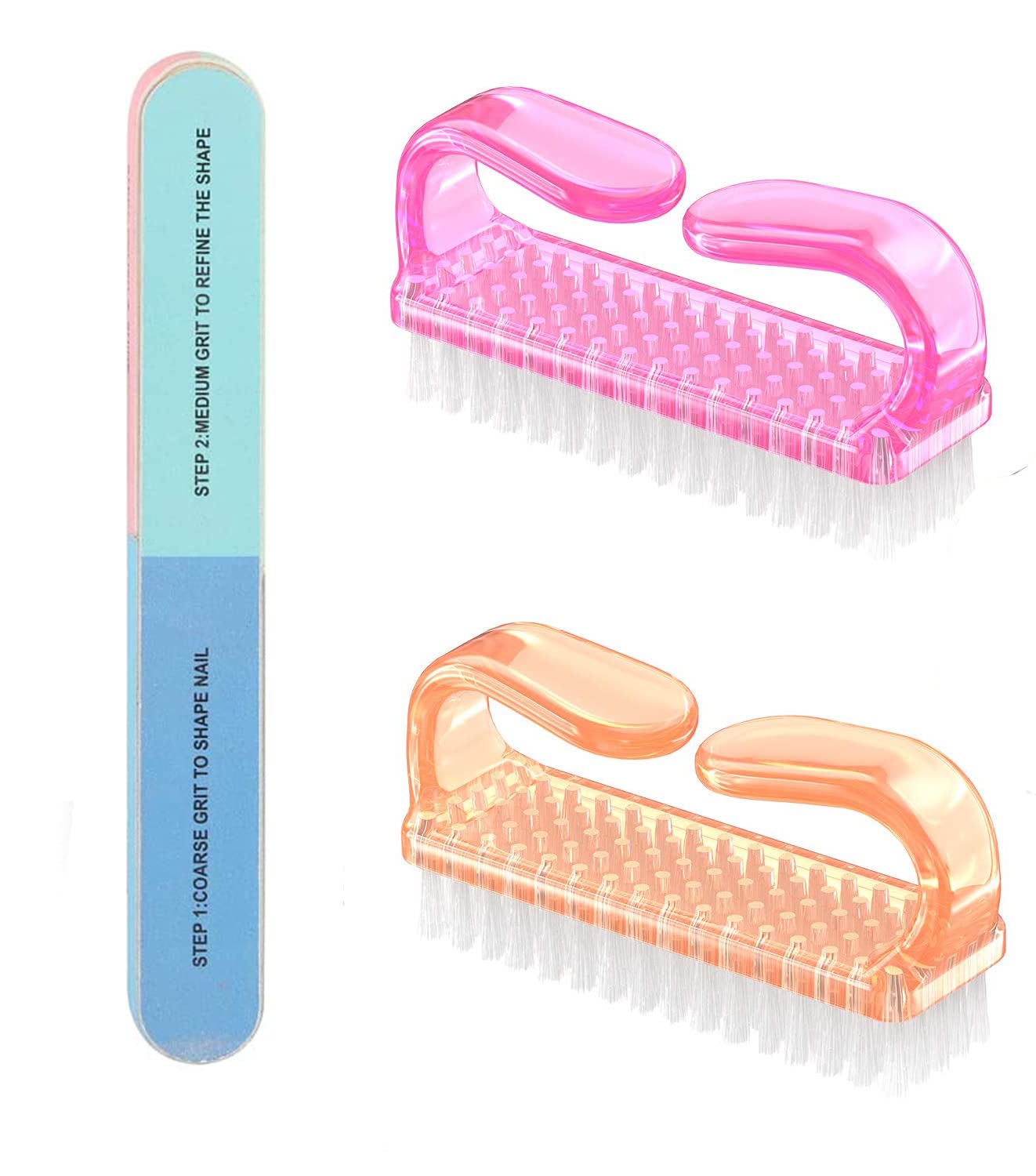 Professional Nail Brush Set - 2Pcs Multi-Color Nail Cleaner & 1 Nail Buffer for Manicure & Pedicure | Perfect for Salon, Home Spa & DIY Nail Care